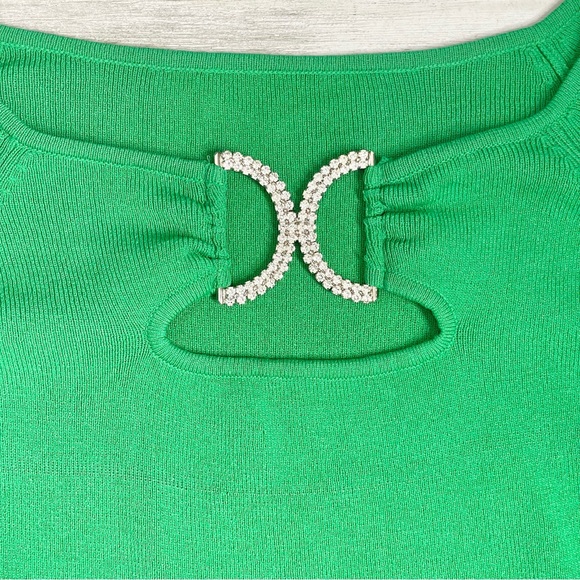Crystal Double D-Ring Keyhole 3/4 Sleeve Ribbed Tunic Top - Picture 5 of 6